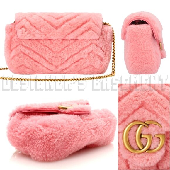 GUCCI pink Super Mini GG MARMONT Shearling Matelasse Crossbody shoulder Bag NIB - Picture 4 of 8